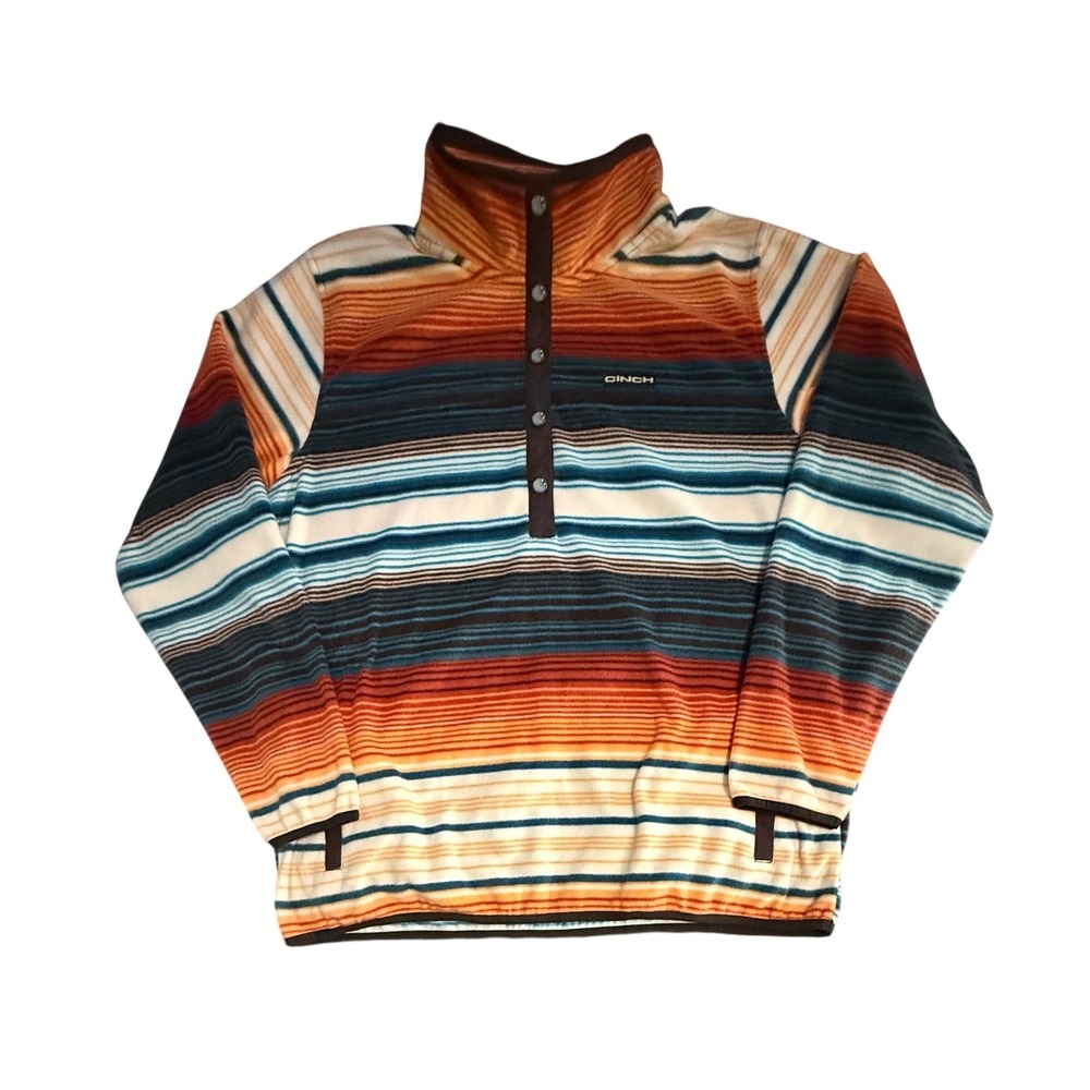 Cinch Fleece Pullover Mens XXL Multicolor Striped Quarter Snap Western